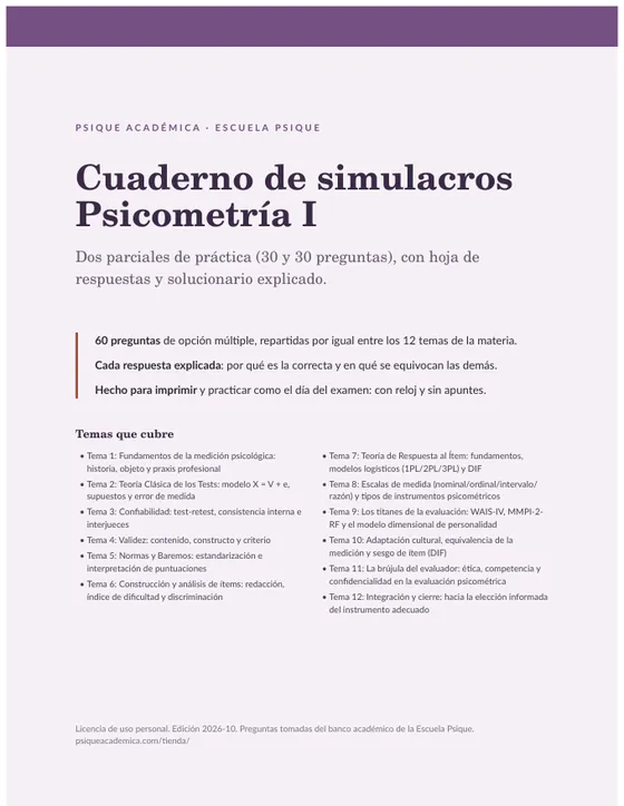 Portada del cuaderno de simulacros de Psicometría I