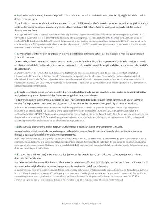 Página del solucionario: cada respuesta con su explicación y por qué fallan las demás