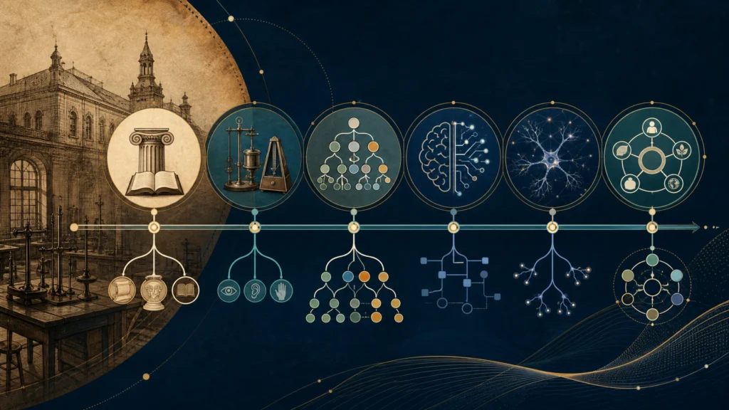 Línea de tiempo conceptual de la historia de la psicología desde Wundt hasta enfoques contemporáneos