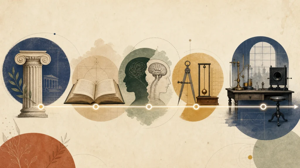 Línea histórica conceptual del origen de la psicología desde filosofía antigua hasta el laboratorio experimental de Wundt