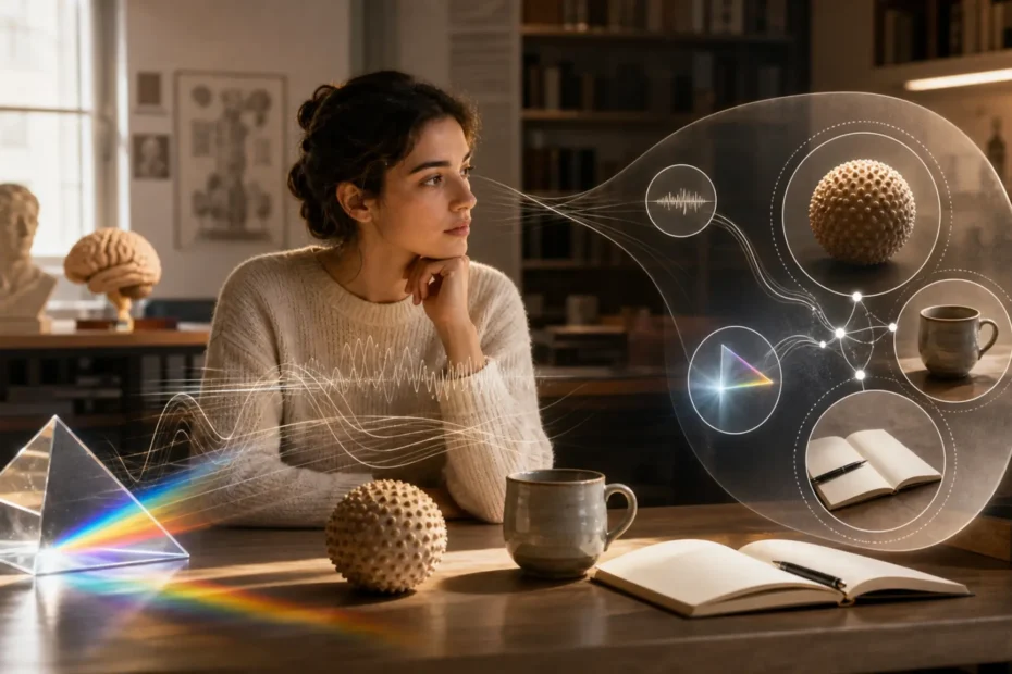 Estudiante observando estímulos sensoriales y su organización perceptiva en un entorno académico