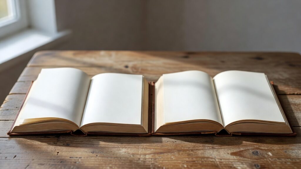 Dos libros abiertos sobre una mesa de madera