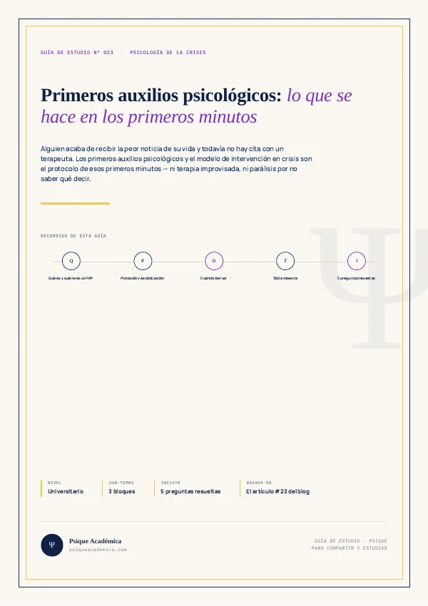 Portada de la Guía de Estudio: Primeros Auxilios Psicológicos e Intervención en Crisis